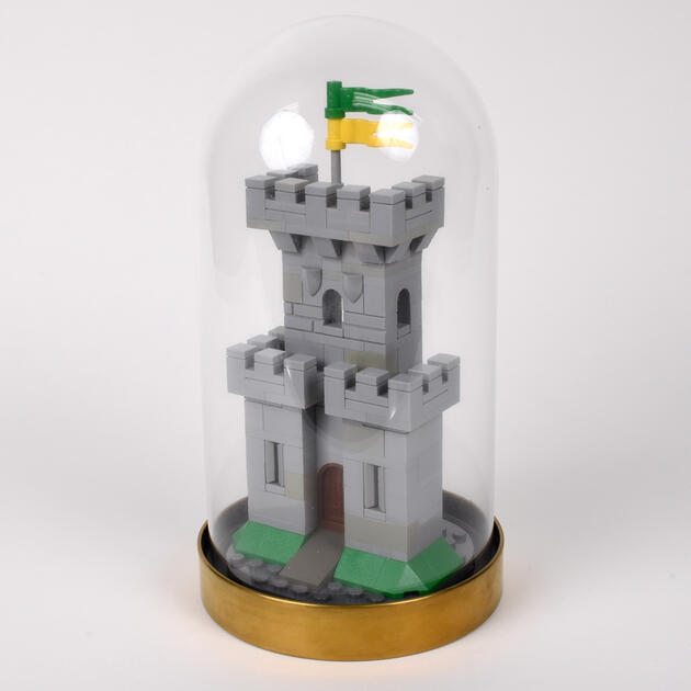 Micro Castle - I discovered plates fit within an IKEA BEGÅVNING 7" glass dome to create a secure base. I then pondered what to display within the vertical space. I decided to make a small medieval tower as an homage to the LEGO Castle sets I grew up with.