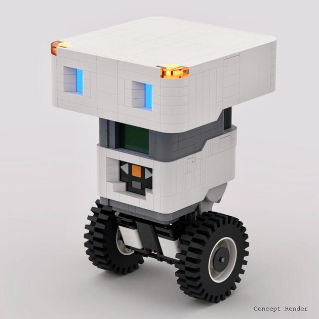 Remote Controlled Droid (Work in progress) - A larger, remote-controlled version of the previous bot, designed with glowing eyes, flashing safety lights, and the ability to make friendly beeping sounds and spin its head on command.